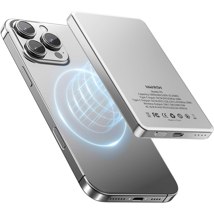 Powerbank MANKIW MagSafe 5000mAh: Бездротова зарядка 20W, підтримка iPhone 17/16/15/14/13/12 та MagSafe Case