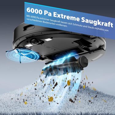 Робот-пилосос з функцією миття підлоги Tikom L8000 Pro, 6000Pa, LiDAR, 150 хв, APP, 14 зон, для шерсті тварин, килимів та твердих підлог, чорний