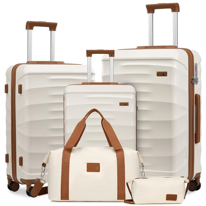 Набір валіз Sea Choice 5 в 1 з ABS-пластику: Trolley, велика місткість, 4 колеса, TSA-замок, 1 сумка, 1 косметичка, колір: Matcha Grün