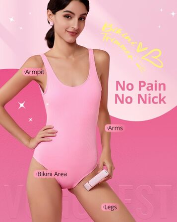 Електричний триммер для бікіні VG VOGCREST: безболісний жіночий депілятор для тіла, для рук, ніг, пахв та інтимної зони (рожевий, рожеве золото)