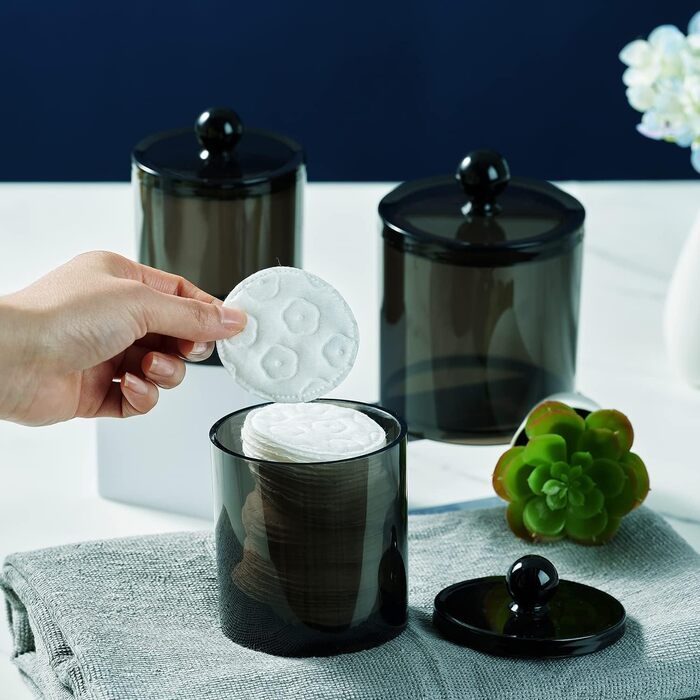 Організатор для косметики ALINK: 3 склянки для ватних паличок, бавовняних дисків та аксесуарів для макіяжу, чорний колір