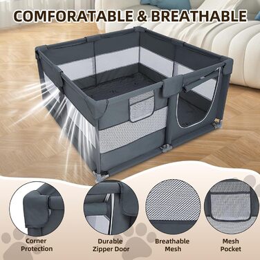 Клітка-загон для собак з оксфордської тканини, знімні пелюшки, 127x127x66 см, сталеві труби, дихаюча сітка, замок-блискавка, портативний вольєр для домашніх тварин для використання в приміщенні та на вулиці
