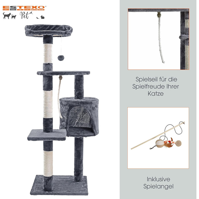Кігтеточка для котів ESTEXO 112 см, XL, ігровий комплекс, кріпиться до стіни, сірого кольору