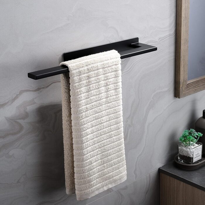 Тримач для рушників без свердління, подвійний, з нержавіючої сталі 304, двозахватний, самоклеючий, для ванної кімнати та кухні (#6 Чорний)