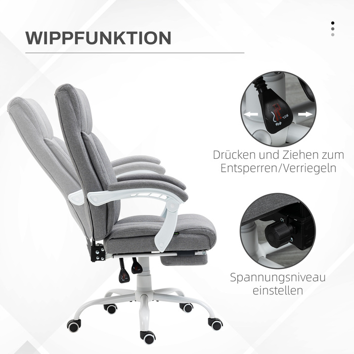 Офісне крісло HOMCOM з ергономічним дизайном, регульована спинка на 155° та функція відкидання, регульована висота для комфорту.