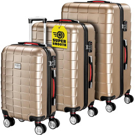 Набір валіз Monzana 3шт Exopack TSA, колір шампань: M, L, XL, жорсткий корпус, гелеві ручки, 4 колеса, телескопічна ручка