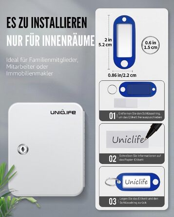 Настінна шафа для ключів Uniclife на 20 позицій зі сталі, замок безпеки, органайзер з кольоровими бирками та наклейками (Білий)