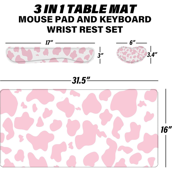 Килимок для миші 80x40 см 3-в-1 з підставкою для зап'ястя та клавіатури, рожевий (J2)