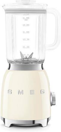 SMEG, BLF03CREU, 1.5 L Stand Mixer, 4 Speed Settings, 4 Automatic Programs, Detachable Double Blade, Transparent Lid Opening with Measuring Cap, Non-Slip Base, 800W, Cream