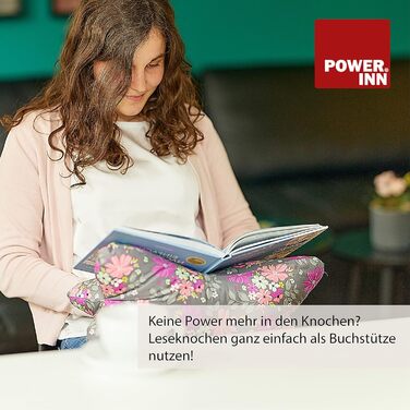 POWER INN Велике подушко-підголівник для читання 44x23 см | Подушка-підголівник як книжка-підставка та подушка для читання | Можна прати при 60°C з високоякісного дизайнерського друку 100% бавовни (бавовна, фіолетовий) Фіолетова бавовна