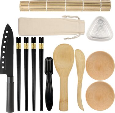 Набір для приготування суші на 17 частин. Професійний набір для суші, бамбукова килимок, ніж, форми для нігірі та онігірі, палички, ложка. Maker B