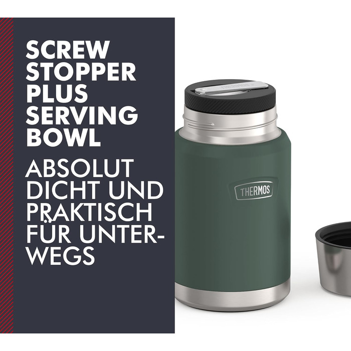 Термос ICON Food Jar 0,71 л, темно-сірий/графіт матовий, контейнер для їжі з подвійних стінок з нержавіючої сталі 18/8, зберігає тепло та холод, з відкидним ложкою, неслизьке дно, абсолютно герметичний