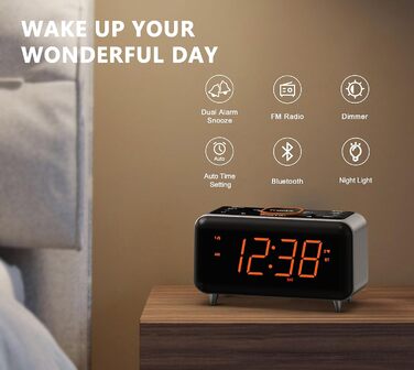 iTOMA Radio Alarm Clock with App Control, Bluetooth, FM Radio, Dual Alarm with 4 Alarm Modes, Easy Snooze, Dimmer, Orange Night Light, 12/24 Hr via USB Charging Port CKS208