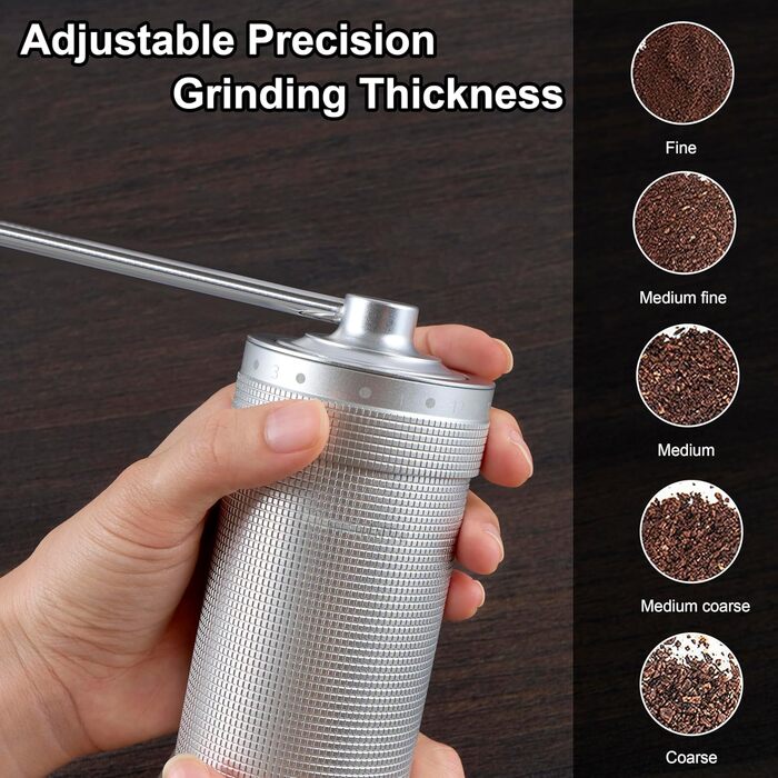 NewlukPro M7 Manual Coffee Grinder, sharp heptagonal burr, walnut handle, coffee grinder with 48 settings, three-tier coffee grinder, small coffee grinder for pour-over French Press Espresso