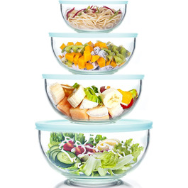4-Piece Glass Bowl Set with Lids, Glass Mixing Bowl Set (3.5L, 2.0L, 1.0L, 0.5L), Large Salad Bowl with Lid, Oven, Microwave and Dishwasher Safe