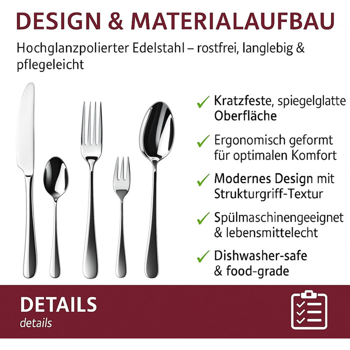 Набір столових приборів 60 предметів для 12 осіб з нержавіючої сталі – елегантний набір, полірований до блиску, придатний для миття в посудомийній машині та стійкий до іржі; для вишуканого сервірування столу в будні та на свята (Модель 3)