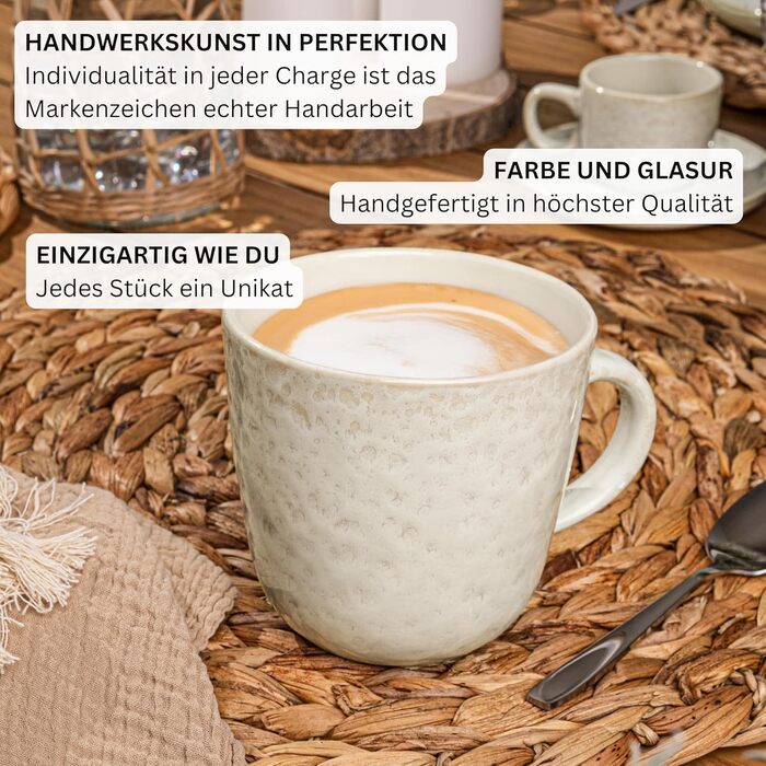 Набір кавових чашок SINGER Espressotassen Set Steingut 12 шт. (6 персон) з блюдцями, 80 мл, кремовий, для мікрохвильової печі та посудомийної машини, колекція VALUE (Key West)
