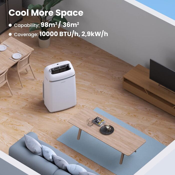 Мобільний кондиціонер Comfee Breezy Cool Pro 2.0, 7000 BTU (2kW), охолодження, вентиляція, осушення, керування через додаток, для приміщень до 68 м³