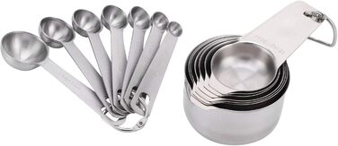 Set of 14 measuring cups and spoons with graduated measuring spoons for baking, measuring spoons made of food-grade stainless steel with a narrow head