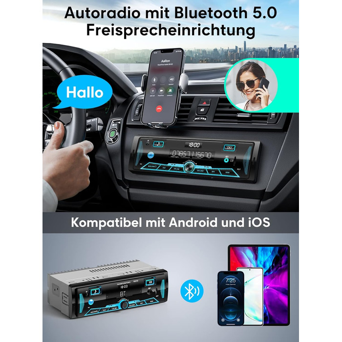 Автомобільна магнітола RDS Bluetooth 9-24В, FM/AM, MP3, USB, SD, AUX, з пультом, 7 кольорів підсвічування, гучний зв'язок