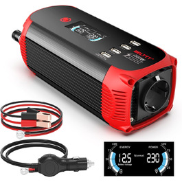 Автомобільний інвертор BELTTT 500W 12В-230В, 1000Вт пік, з LCD-дисплеєм, 4 USB, розетка EU для авто, кемпінгу, човна