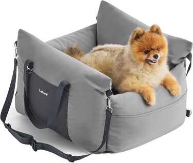 Lesure Dog Seat Car Small Dogs - Waterproof and Washable Dog Car Seat with Storage Pockets, Detachable Safety Leash, and Thickened Memory Foam Padding, 58x56x33cm, gray