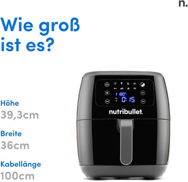 Nutribullet Hot Air Fryer 7L XXL Air Fryer with a wide selection of cooking modes, digital LED touchscreen, 8 programs, preheat & keep warm, grill, no oil, 1800 W, Black