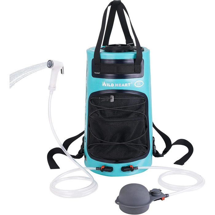 WILD HEAT Camping Shower 12L Portable Shower for Camping with Foot Pump and Shower Bag Backpack for Camping (22L, Turquoise)