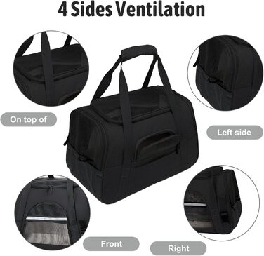 Транспортна сумка для тварин з підстилкою з флісу, чорна. Підходить для котів та собак до 10 кг