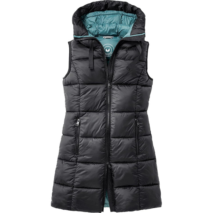 Стьобана жилетка PATSY & LOU з капюшоном, довга жіноча жилетка з двостороннім блискавкою, приталена жилетка для витонченої фігури, тепла та терморегулююча, розмір 36-48 (38, чорний)