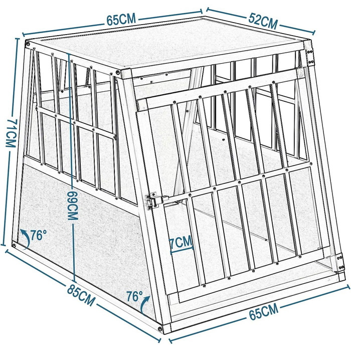 Транспортна переноска для собак та котів EUGAD, алюмінієва, 65x85x71 см, сіра