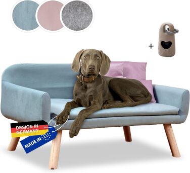 Софа для собак Rohrschneider Chicago | Миється, для собак маленьких та середніх порід | Макс. вага 50 кг | Зручна, Made in EU | 103x57x50 см | Сумка для відходів (Блакитна)