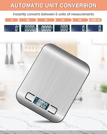 Цифрова кухонна вага 10 кг з LCD дисплеєм та функцією тарування, для випічки, приготування їжі та зважування ювелірних виробів, 1г, срібна, K1H