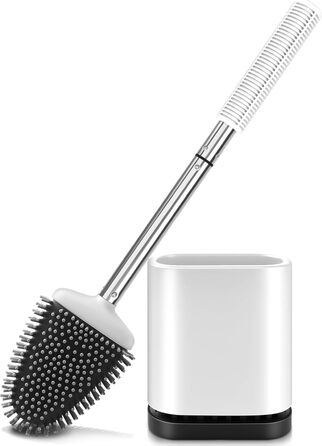 Набір для туалету: щітка для унітазу з тримачем, нержавіюча сталь та силікон, настінний кріплення, чорний колір (Weiß B)