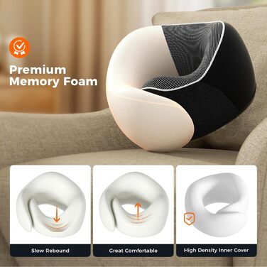 Подушка для шиї у подорожах: Memory Foam, регульована, з навушниками та маскою для сну (Чорний)
