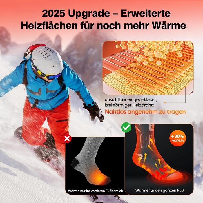 Гріючі шкарпетки для жінок та чоловіків, 5V 6000mAh, керування через додаток, зона нагріву збільшена на 30%, для катання на лижах, активного відпочинку, кемпінгу, походів та мотоциклів, розмір 38-44 EU