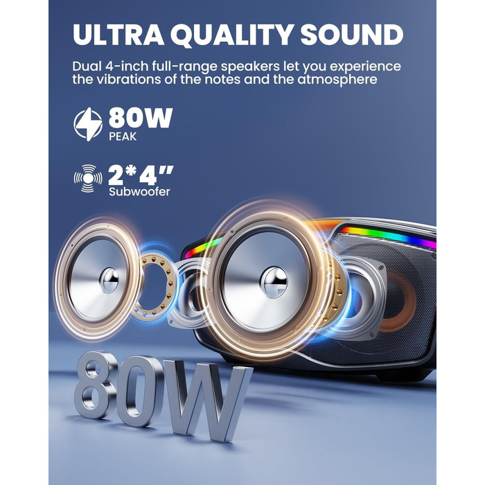 Bluetooth-караоке машина для дорослих та дітей, портативна 80W акустика з 2 бездротовими мікрофонами, регулятором ехо, підтримка USB/AUX/TF-картки, ідеальний подарунок для дому та вулиці