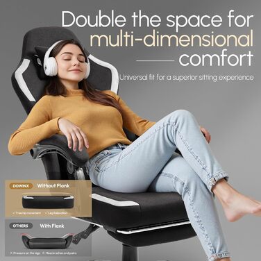 Ігровий крісло Dowinx з тканиною та пружинним сидінням, масажний ігровий крісло з підніжкою, ергономічне, для ПК, геймінгу, офісу, чорний, 150 кг