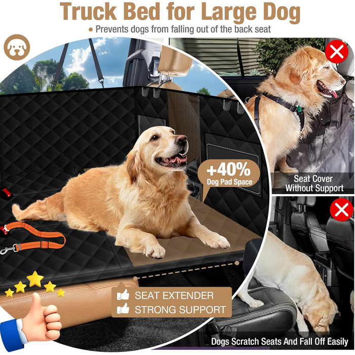 Захисний чохол на заднє сидіння авто для собак, чорний, 155x72 см (для позашляховиків/вантажів)