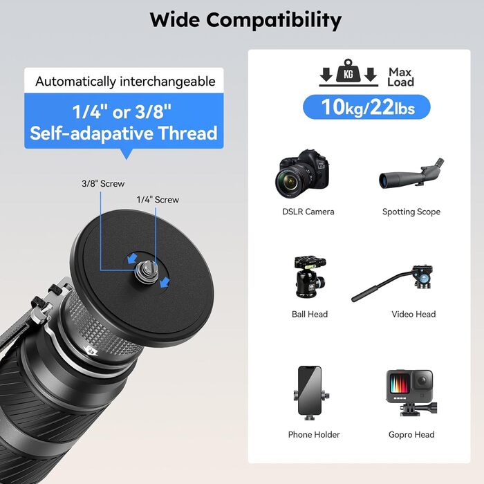 SIRUI Монопод з вуглецевого волокна з системою швидкого кріплення | 165см, професійний, 3-в-1, вантажопідйомність 10кг, для DSLR та відео (SVM-145P)