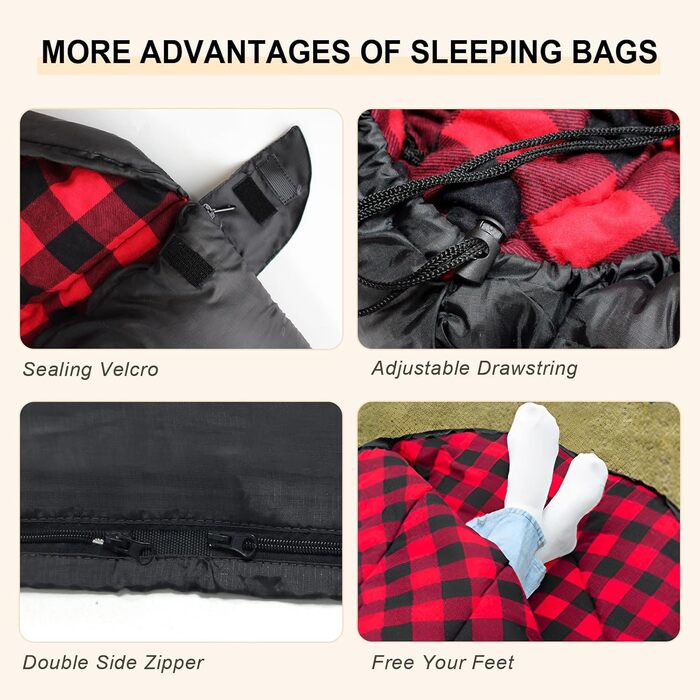 Спальний мішок для двох дорослих з флісу, зимовий, з подушками та сумкою для транспортування, 233*157 см, червоний