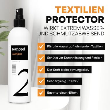 Nano-impregnation spray with lotus effect for leather, suede, fabric - Nanotol Textile Protector - care spray for clothing, shoes and all kinds of outdoor textiles.