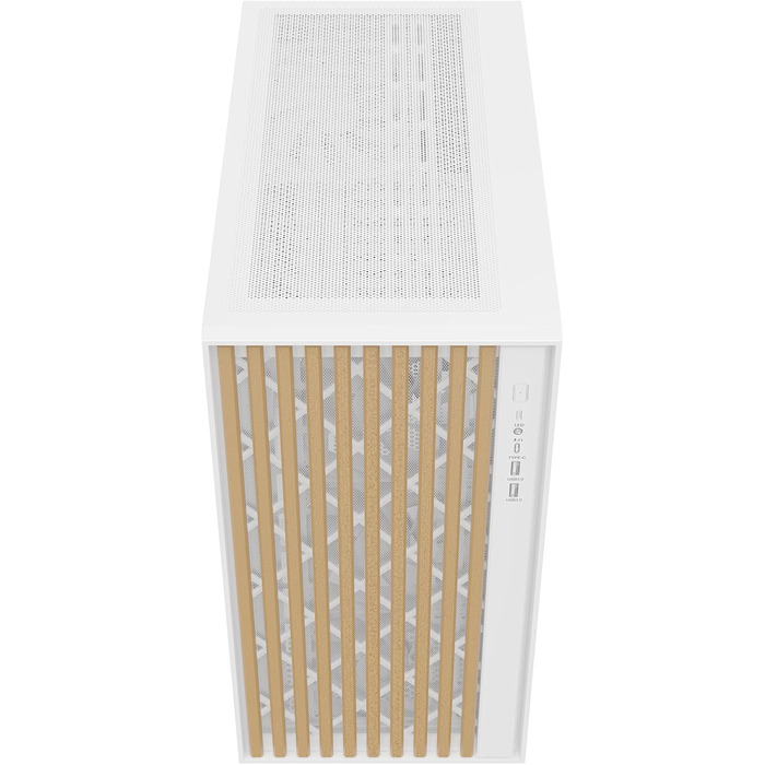 Корпус для ПК Itek Woody – Ігровий комп'ютерний корпус ATX з 3 вентиляторами 140 мм, 2x USB 3.0, Type-C, фасад з дерева, бокова панель з загартованого скла, білий