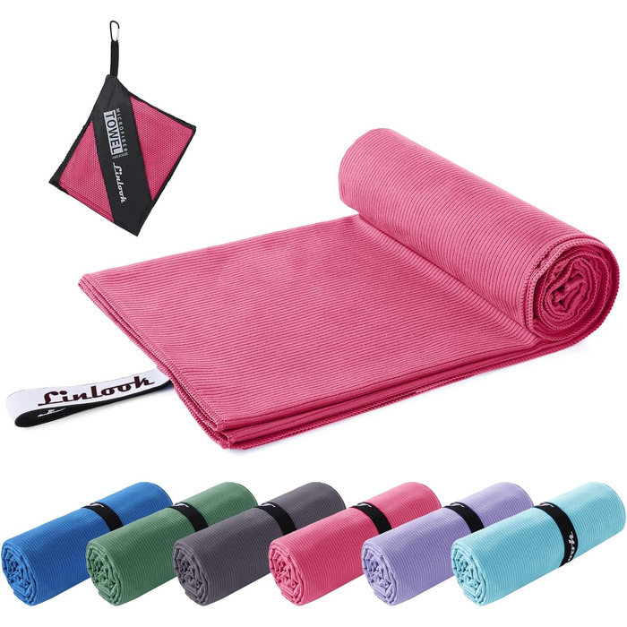 Рушник Linlook з мікрофібри - великий, компактний, швидковисихаючий. Ідеальний для спорту, подорожей, йоги, пляжу, тренажерного залу. (Зелений, Рожевий, 180x80 см)