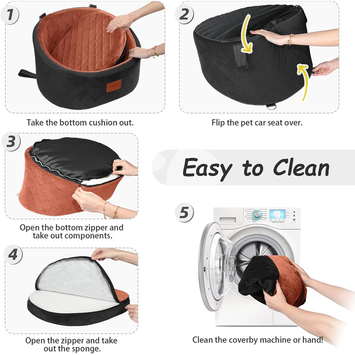 Зручний автокрісло для собак, автоліжко для тварин з кріпленням, неслизьке автоліжко для подорожей (чорний/коричневий, Small)