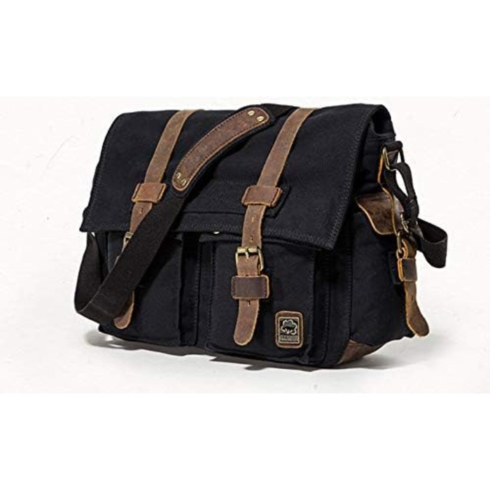 Вінтажна чоловіча сумка через плече з шкіри та канвасу Sechunk, для ноутбука 15/17 дюймів, чорна