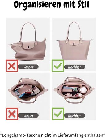Органайзер для сумки Charinor L з фетру для Longchamp, з ключницею, бежевий, Bag in Bag