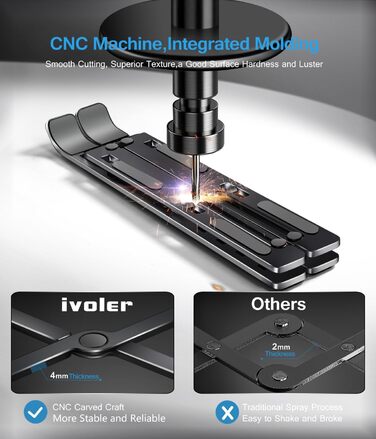 Підставка для ноутбука iVoler, регульована по висоті (6 рівнів), алюмінієва, складна, портативна, з вентиляцією, сумісна з 10-15.6” ноутбуками та планшетами, колір: Чорний