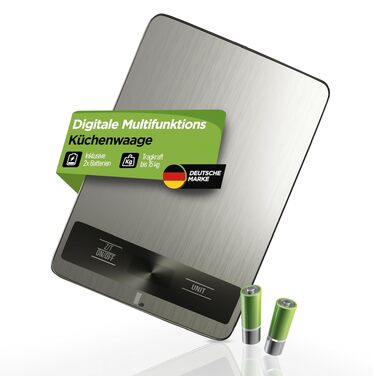 Кухонні електронні ваги LUNARIA Premium до 15 кг, високоточні ваги для продуктів із нержавіючої сталі та пластику, LCD-дисплей, багатофункціональні одиниці виміру (г/кг/унція/фунт/мл)