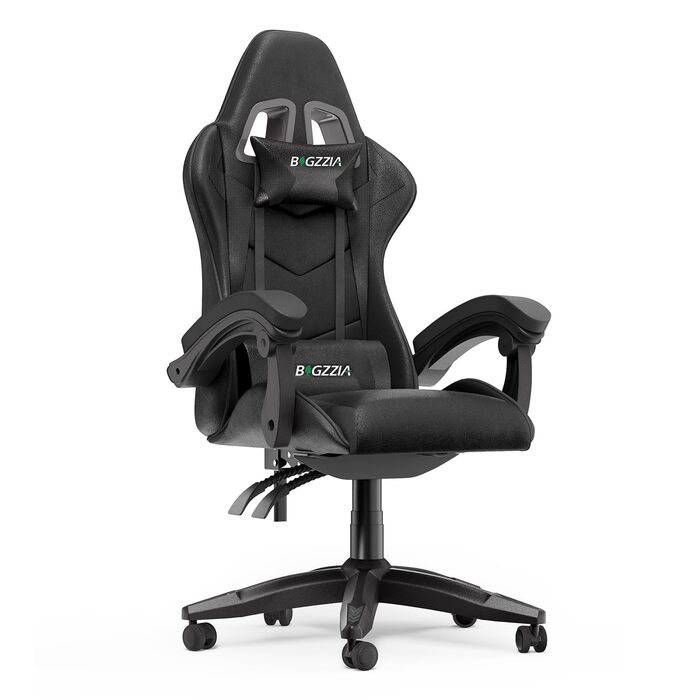 Геймерське крісло Racingreat Ergonomic: PC крісло для геймерів та офісу з регульованим кутом нахилу, PU шкіра, подушка під голову. Чорне.